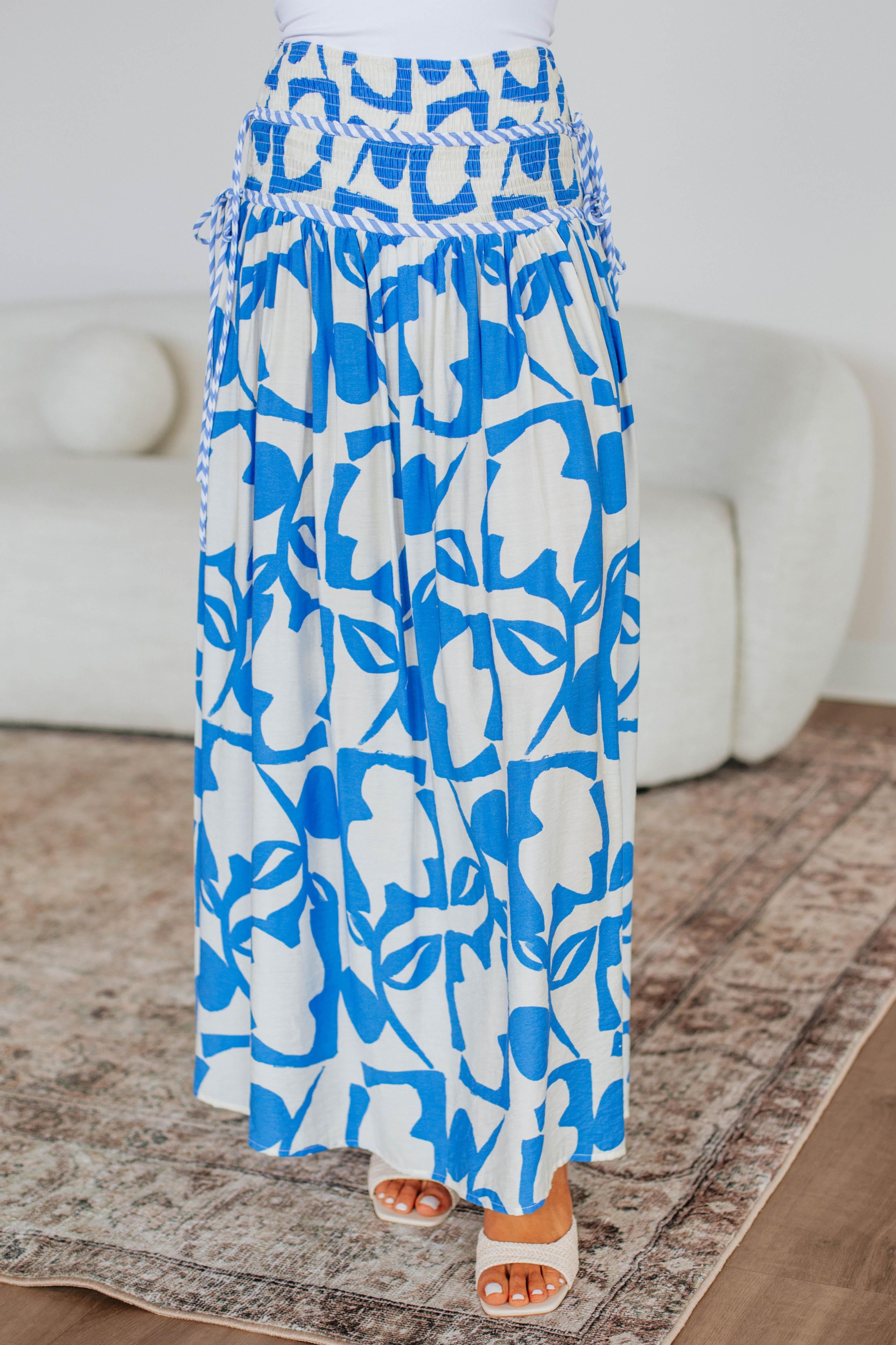 Ambria Maxi Skirt - Flowy Beach Skirt with Ocean Print | Perfect for Summer Vacations, Beach Trips & Boho Fashion