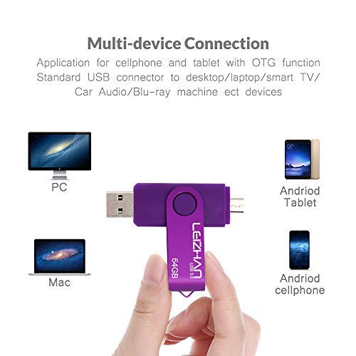 LEIZHAN 128GB USB 3.0 Flash Drive OTG Dual Port for Android & PC - Purple