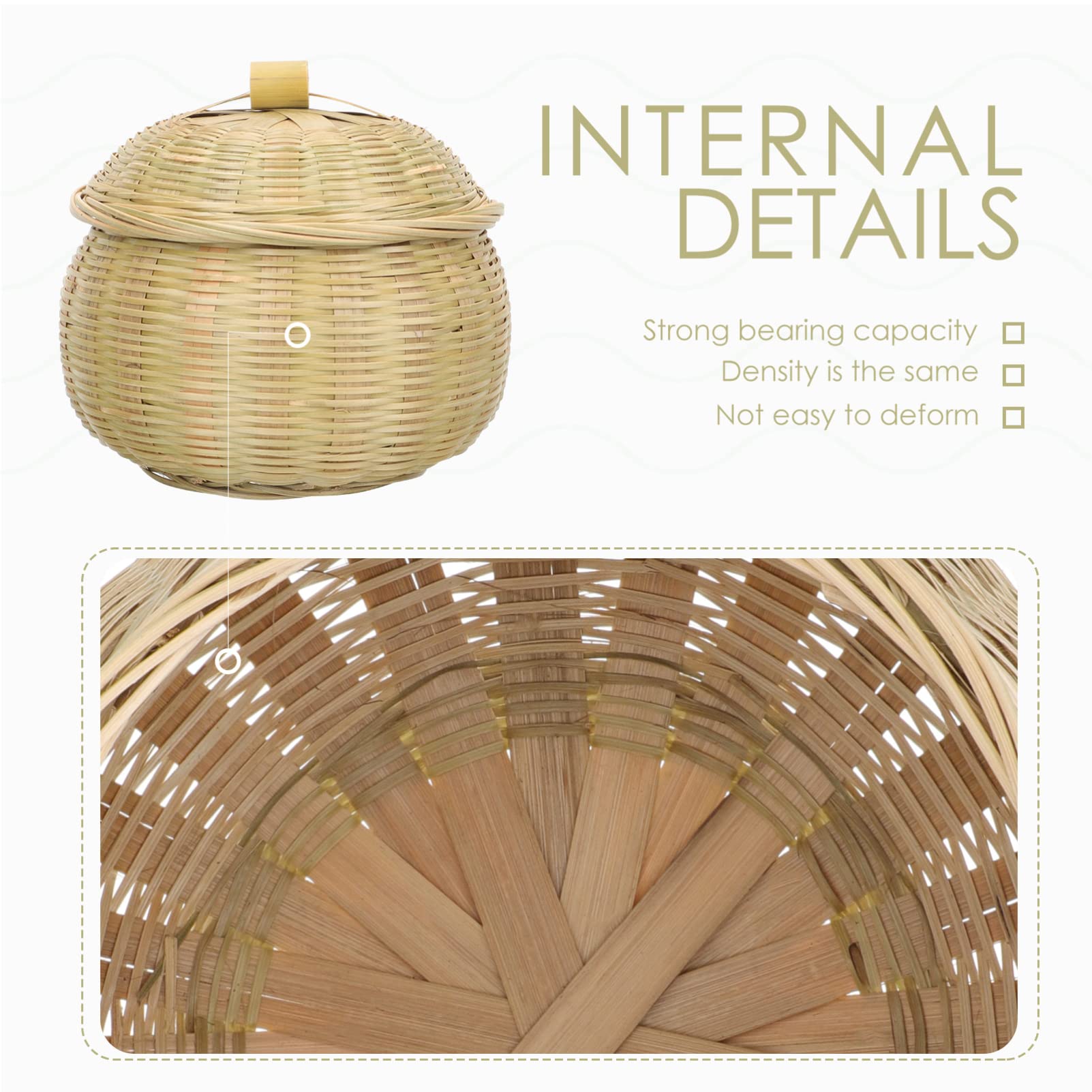 YARDWE Bamboo Woven Storage Basket with Lid - 15x14cm Round Organizer Bin for Food, Bread, Table Decor | Perfect for Kitchen, Pantry & Home Organization