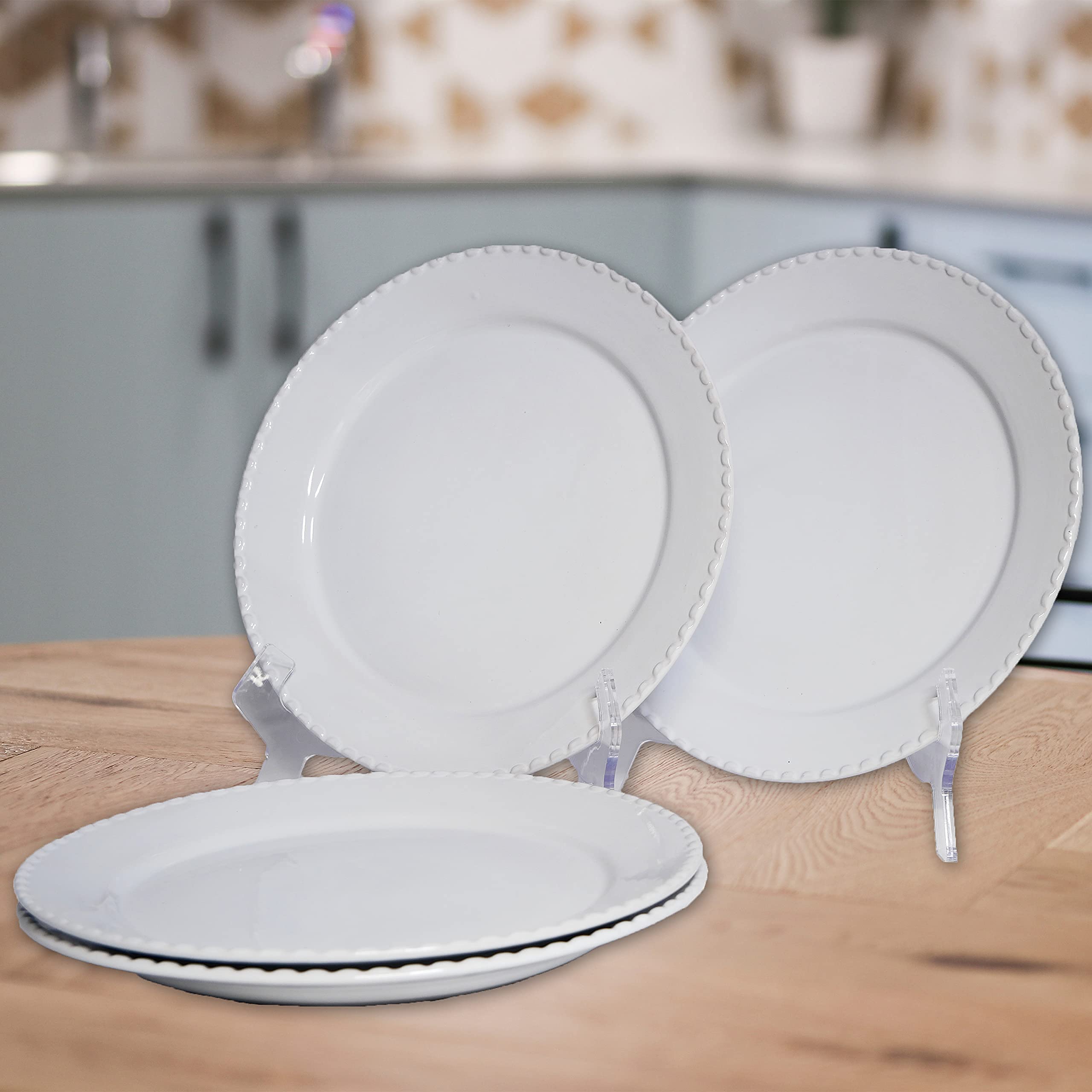 Hamilton 12-Piece Beaded Stoneware Dinnerware Set - White Round Plates & Bowls for Casual Dining & Entertaining | Includes 4 Dinner Plates, 4 Salad Plates & 4 Bowls | Perfect for Family Meals, Dinner Parties & Everyday Use