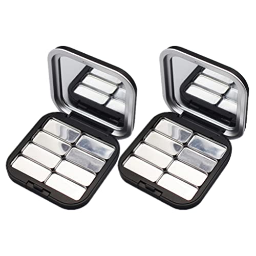 Beaupretty Magnetic Makeup Palette - 2PCS Empty Eyeshadow Case with Mirror, Black Powder Container for Eyeshadow, Blush, Lip Balm & Creams | Portable Travel-Friendly Makeup Organizer for Professional Artists & Home Use