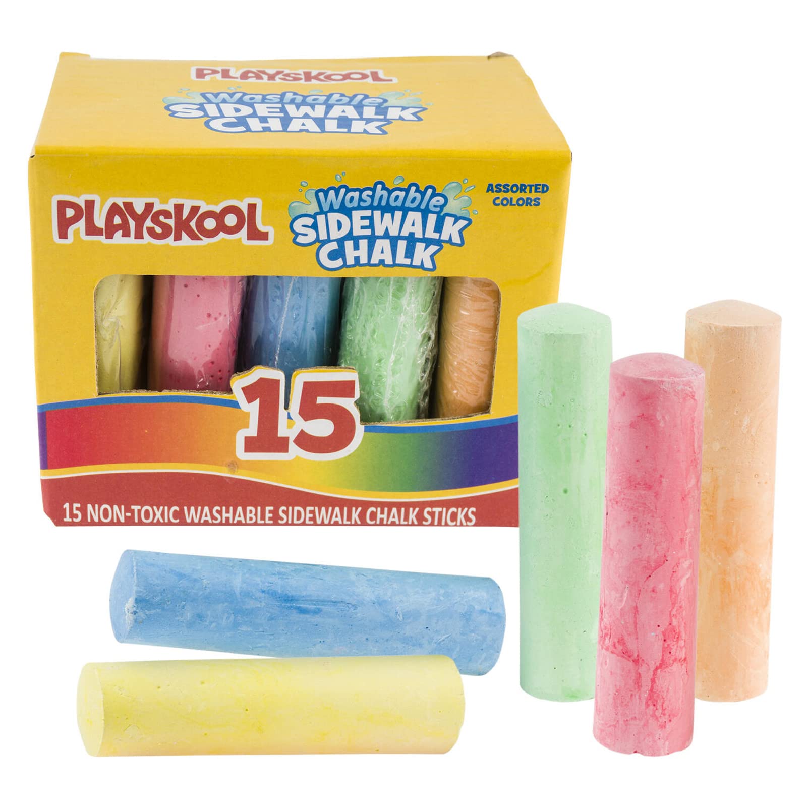 Playskool Washable Sidewalk Chalk - 15 Vibrant Colors for Kids Outdoor Drawing & Play - Non-Toxic, Easy Clean Up for Driveways, Patios & Playgrounds