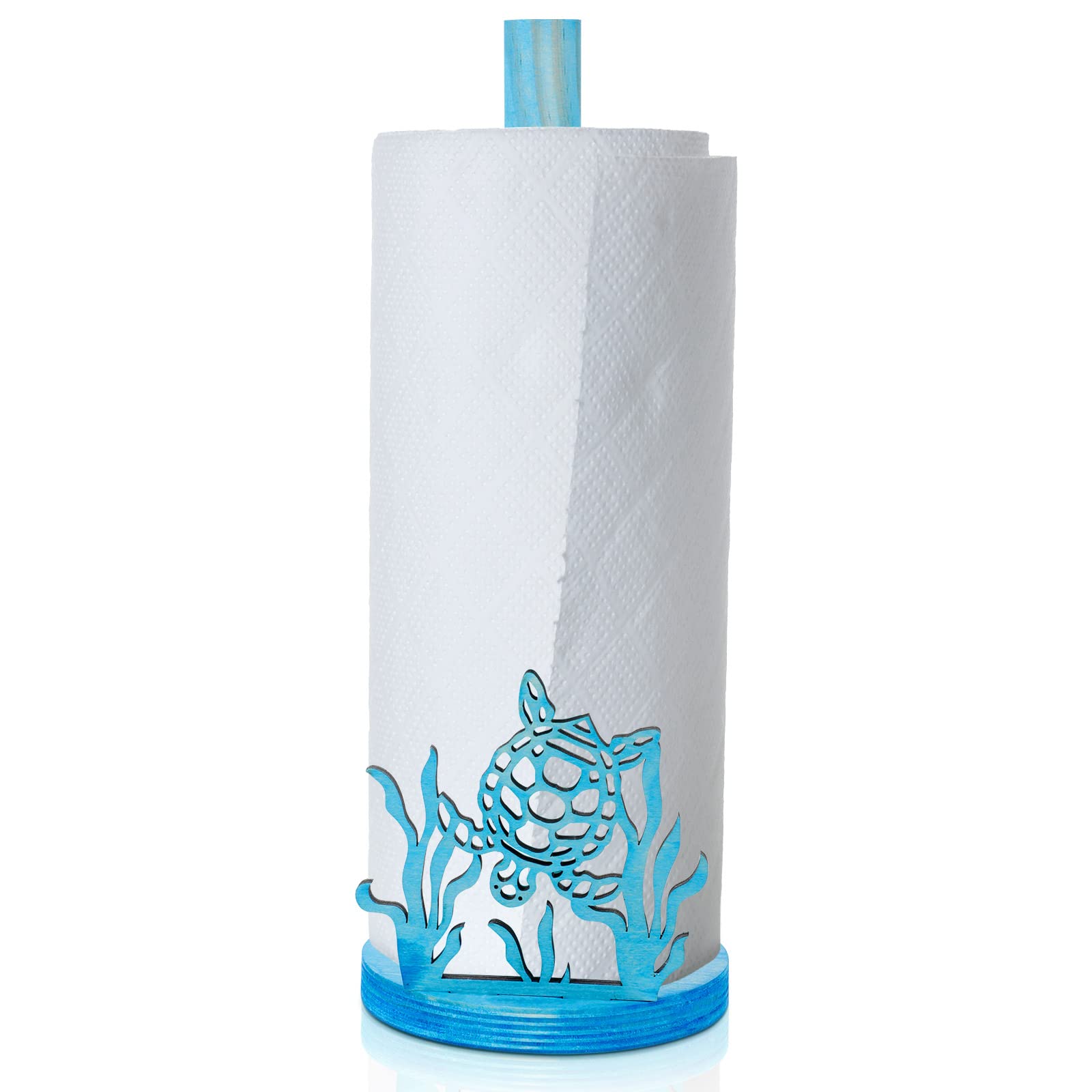 Wooden Sea Turtle Paper Towel Holder - Blue Nautical Decor for Kitchen & Bathroom