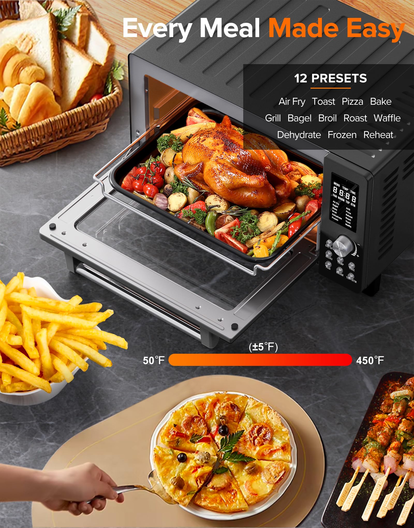 Nuwave Bravo Pro Smart Air Fryer Toaster Oven Combo - 12-in-1 Countertop Convection Oven with Quick Crisp Technology, 1800W, 50-450°F, PFAS-Free, 21QT, Black - Perfect for Healthy Cooking, Baking, Roasting & Meal Prep in Small Kitchens