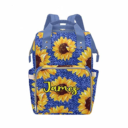 Personalized Name Sunflower Diaper Backpack - Waterproof Baby Nappy Bag for Boys & Girls, Large Capacity Travel Daypack for Parents, Perfect for Daycare, Travel & Outings