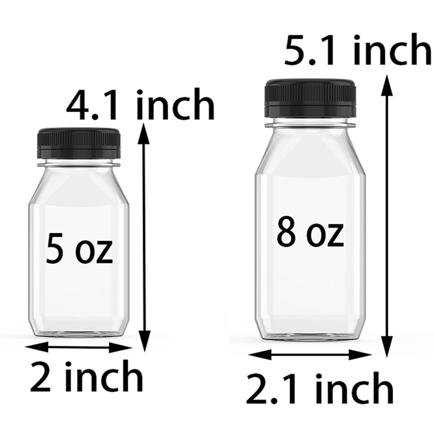 5 Pack 8 oz Plastic Juice Bottles with Black Lids - Reusable Drink Containers for Juice, Smoothies, Milk & Homemade Beverages (250ml) - Perfect for Meal Prep, Party Favors & On-the-Go Drinks