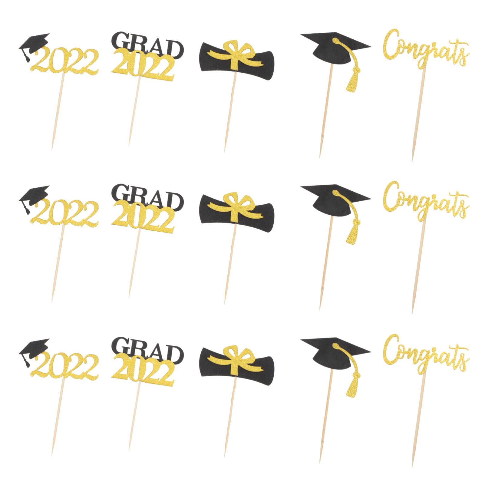 PRETYZOOM 30PCS 2022 Graduation Cupcake Toppers & Cake Decorations - Gold & Black Graduation Party Supplies for High School, College Celebrations - Perfect for Graduation Cakes, Cupcakes, Dessert Tables and Party Decor