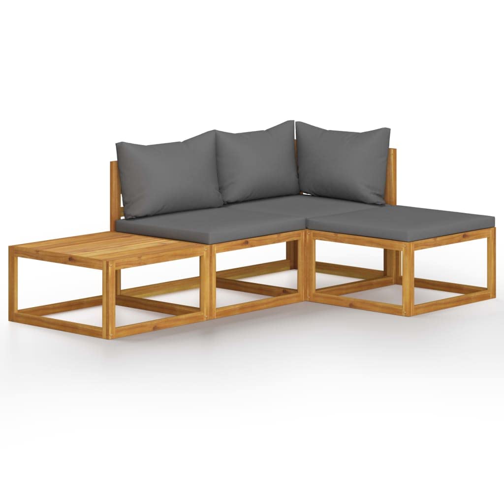 Premium Acacia Wood Patio Lounge Set with Cushions - Luxury Outdoor Furniture for Garden, Poolside & Backyard - Modular Design Includes Coffee Table - Dark Gray Weather-Resistant Cushions - Perfect for Relaxing & Entertaining