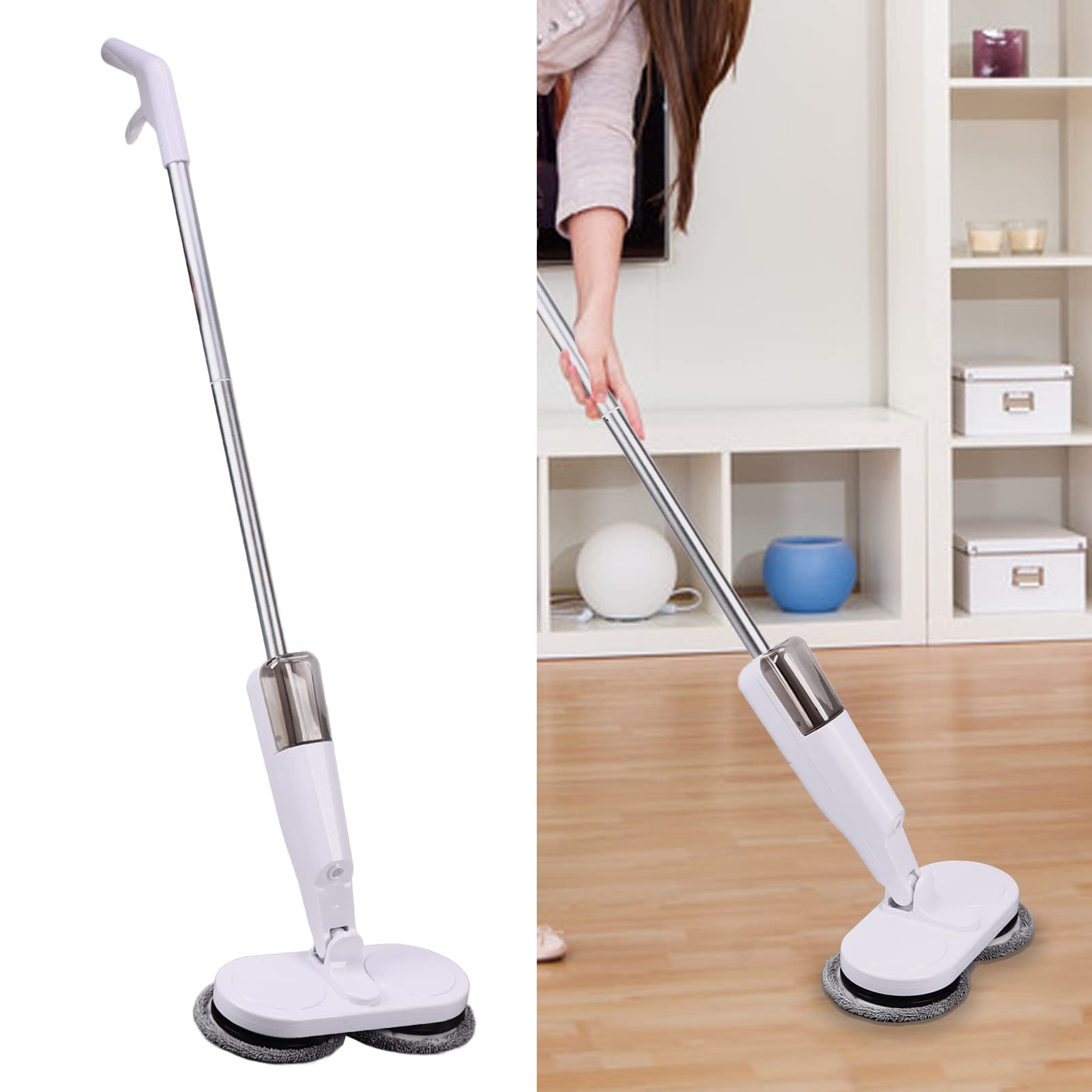 **Cordless Electric Mop - Rechargeable Spin Mop for Wet & Dry Cleaning, Dual Motorized Mop Heads, USB Charging, for Laminate, Hardwood Floors & Bathroom Walls - Perfect for Home, Kitchen, and Pet Hair Removal**