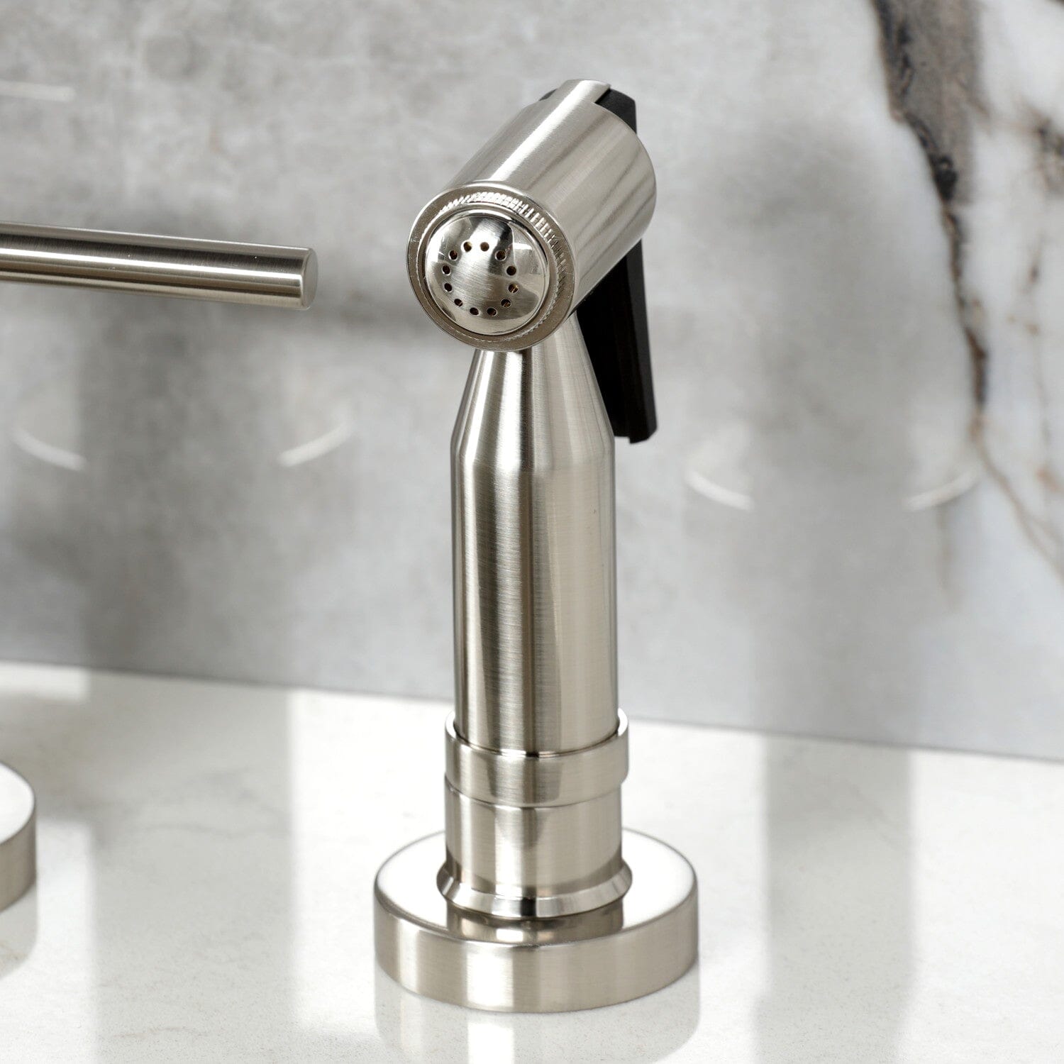 Concord Two-Handle 4-Hole Deck Mount Bridge Kitchen Faucet with Brass Side Sprayer - Perfect for Modern Farmhouse & Industrial Style Kitchens