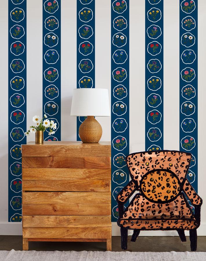 Montaigne Stripe Wallpaper by Carly Beck - Deep Navy Blue Textured Peel & Stick Wallpaper for Living Room, Bedroom, and Home Office Decor