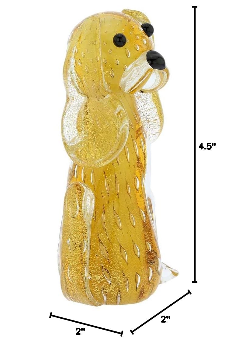 Authentic Murano Glass Bullicante Dog Figurine - Handcrafted in Venice Italy - Topaz Gold Finish - Perfect for Home Decor, Gift, or Collectible