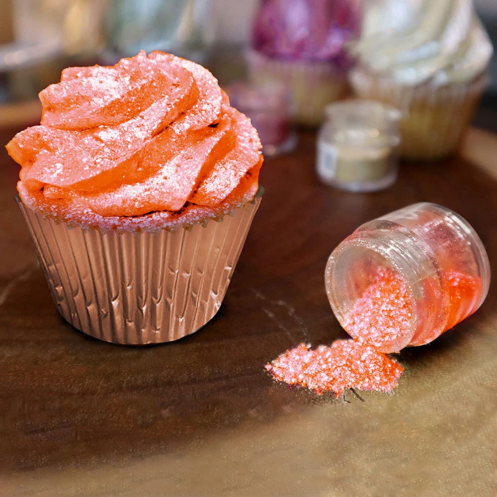 BAKELL Peach Edible Glitter Dust - 45g Shaker | Kosher Certified Vegan Food Glitter for Cakes, Cupcakes, Drinks & Desserts | Tinker Dust Edible Decorations | Perfect for Birthday Parties, Wedding Cakes & DIY Baking Projects