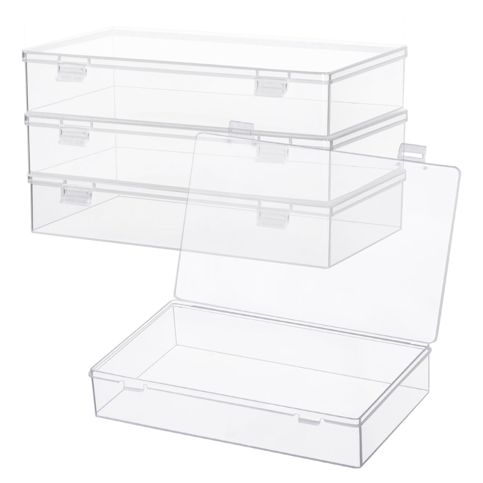Clear Plastic Storage Box with Lid - 4 Pack Small Rectangular Containers 8.2