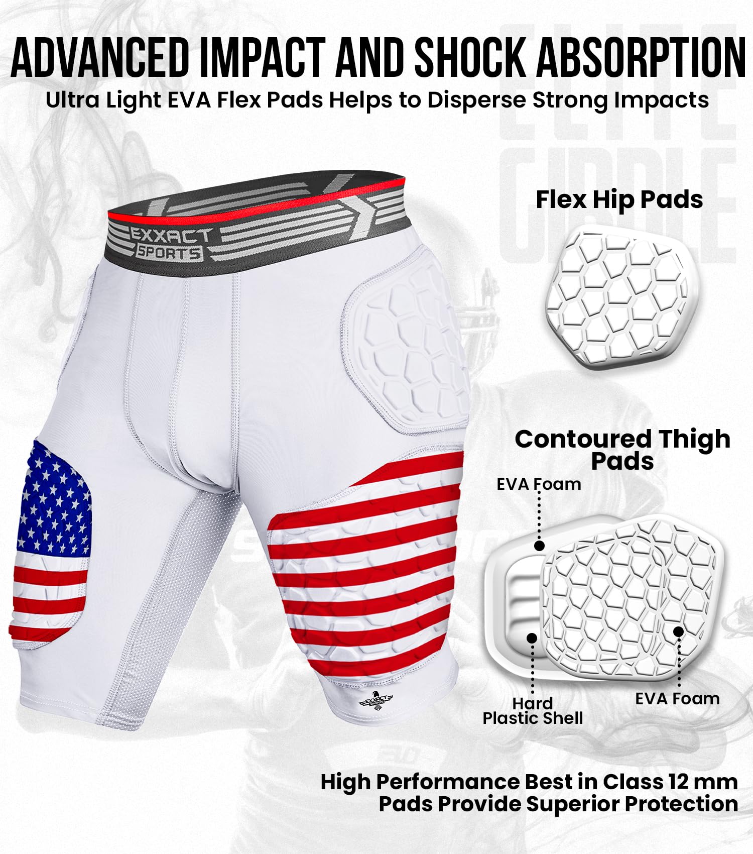 Exxact Sports Elite 5-Pad Adult Football Girdle for Men - Padded Compression Shorts with Cup Pocket | Protective Football Underwear for Training & Games | High-Performance Support for Football Players