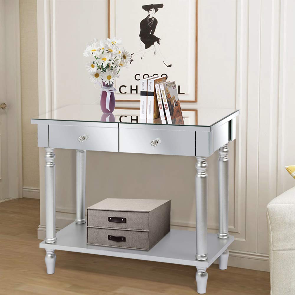Stylish Mirrored Console Table with 2 Drawers - Elegant Entryway Table for Hallway, Foyer, Living Room & Bedroom - Perfect for Home Decor, Storage & Displaying Decorative Items