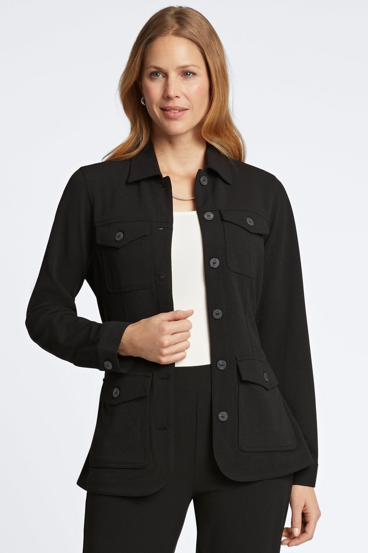 Stella Knit Crepe Long Sleeve Belted Jacket for Women - Elegant Fall Outerwear - Perfect for Office, Date Night & Autumn Layering