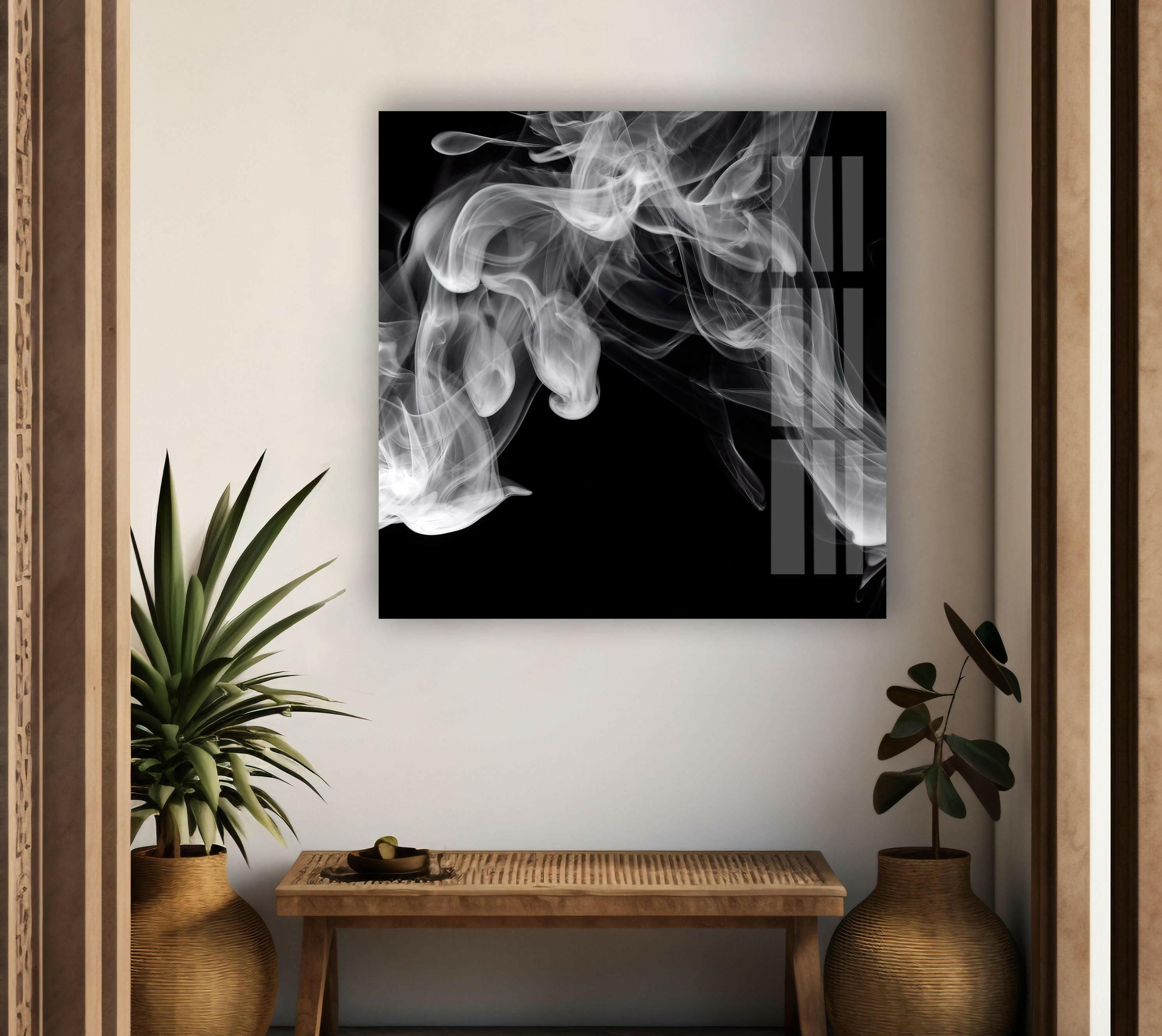 Black Smoke Glass Wall Art - Modern Abstract Home Decor for Living Room, Bedroom & Office - Elegant Handmade Glass Panel for Stylish Interior Design