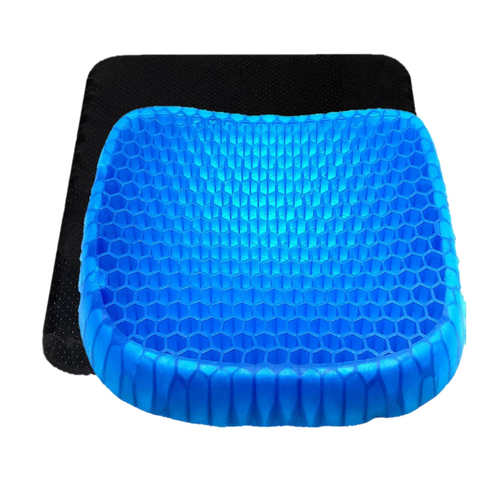 Gel Seat Cushion for Pressure Relief - Honeycomb Design Office Chair Pad, Truck & Wheelchair Comfort (16.5x13.7 Inches) - Sciatica Pain Relief & Breathable Support for Long Sitting - Perfect for Office, Car, Home & Travel Use (Blue)