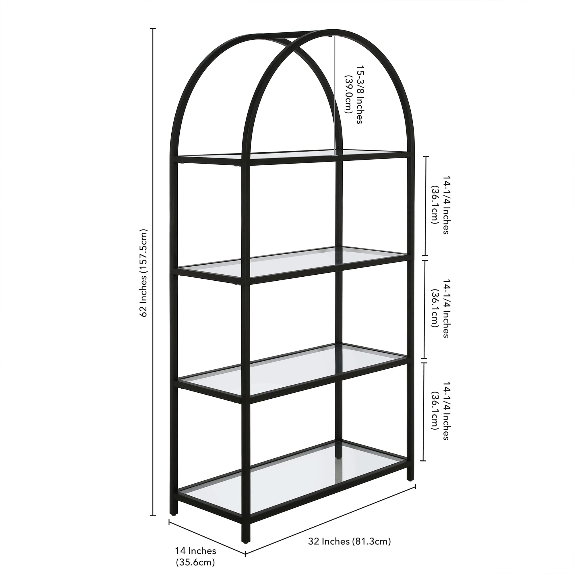 Garrett 62 Inch Tall Rectangular Bookcase - Blackened Bronze Finish - Modern Bookshelf for Living Room, Office & Library Storage