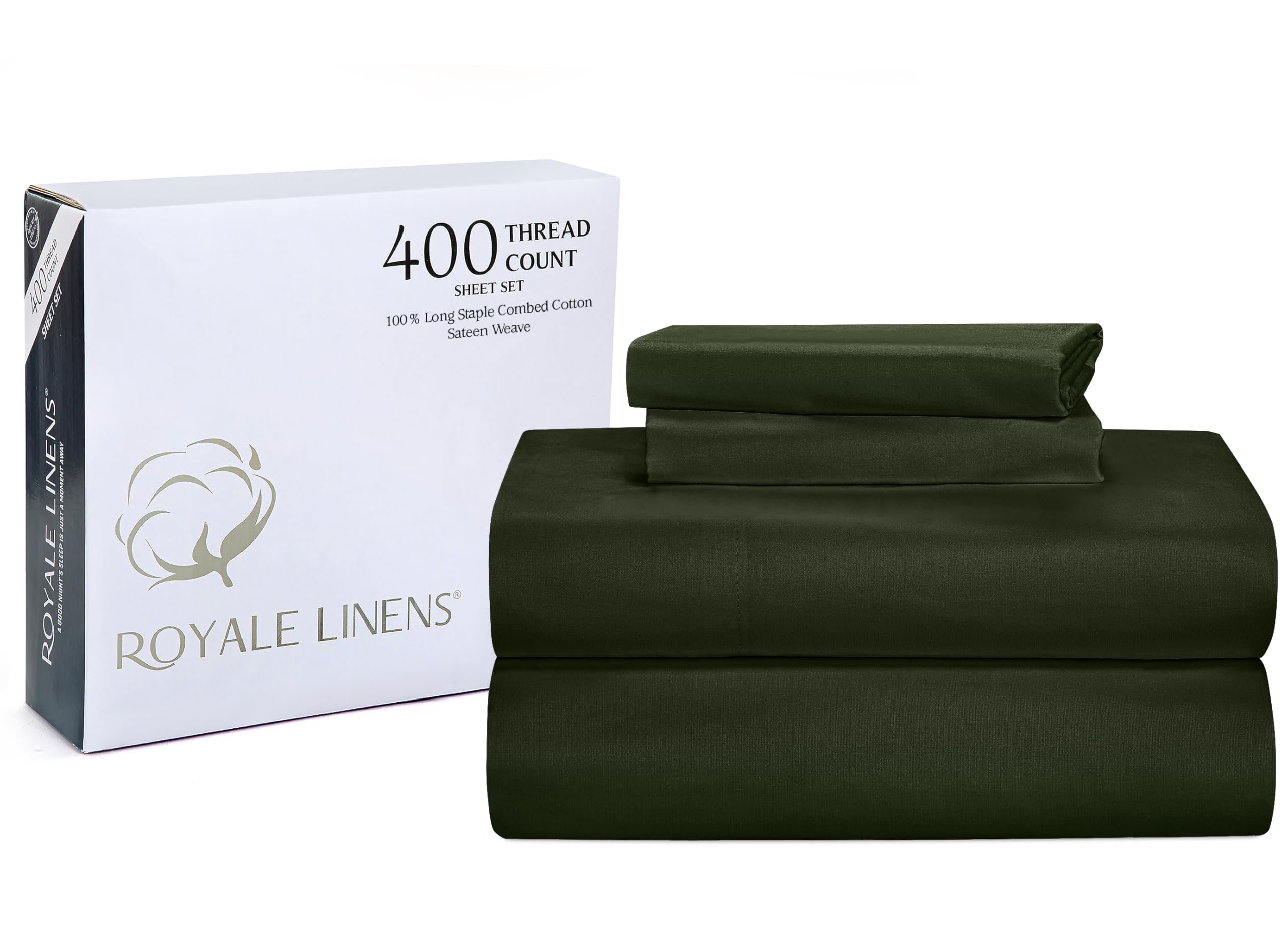 Royale Linens 400TC 100% Cotton Queen Sheet Set - Cooling Sateen for Comfortable Sleep