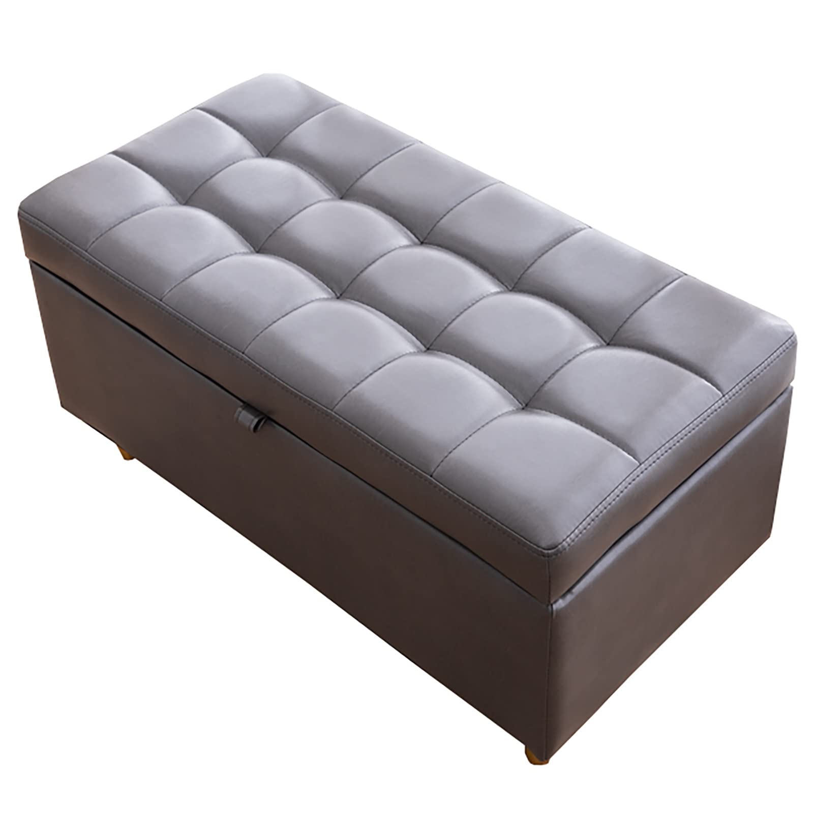 Modern Rectangle Storage Ottoman Foot Stool - Heavy Duty PU Leather Bench with Hidden Storage, 330lbs Weight Capacity - Perfect for Living Room, Bedroom, Bathroom & Hallway (Gray) - Ideal for Extra Seating, Footrest & Home Organization