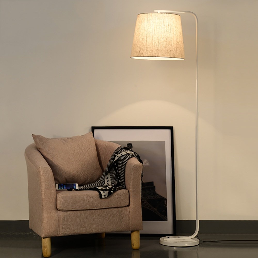 Nordic Vertical Floor Lamp - Modern Round Cloth Shade Living Room & Bedroom Lighting (White) - Perfect for Reading Nook, Bedside Nightstand, or Cozy Corner Ambience