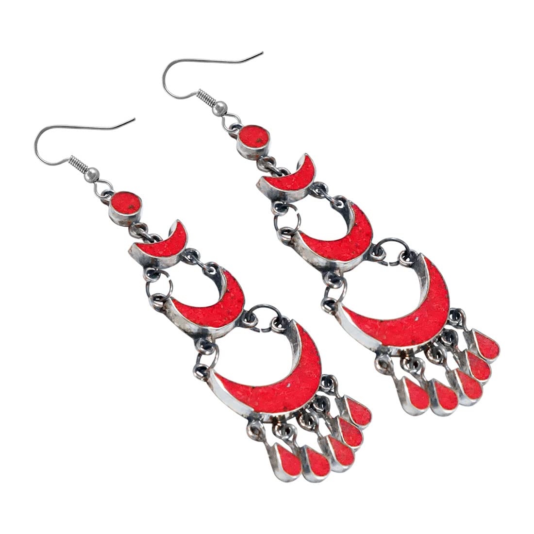 Handmade Boho Drop Dangle Earrings for Women - Silver Plated Gemstone Inlay Fashion Jewelry - Perfect for Parties, Weddings & Gift Giving