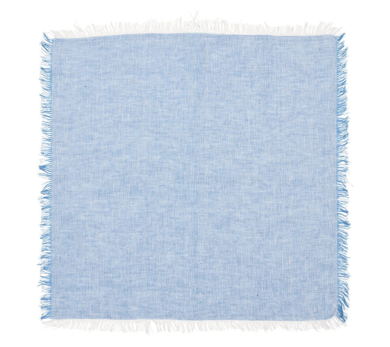 Blue Chambray Fringe Napkins - Set of 4 for Farmhouse Dining, Rustic Table Decor & Boho Dinner Parties