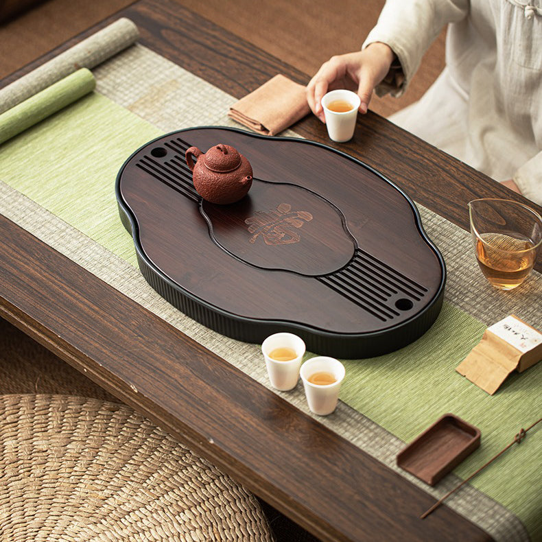 Premium Chinese Walnut Bamboo Gong Fu Tea Tray - Handcrafted Tea Ceremony Set for Traditional Brewing | Perfect for Home, Office & Zen Meditation Spaces