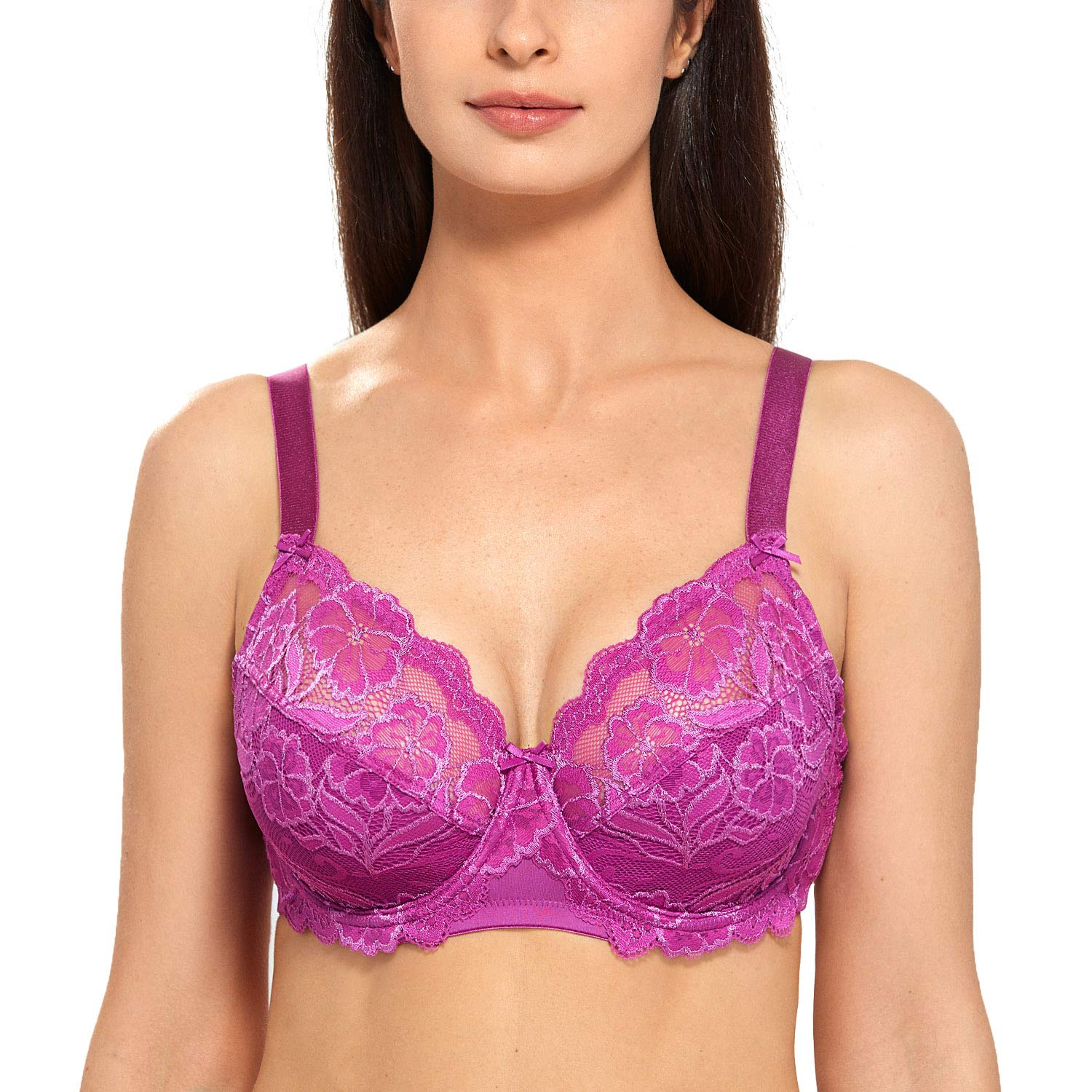 DELIMIRA Women's Plus Size Full Coverage Lace Underwire Unlined Bra - Comfortable Support for Everyday Wear, Work & Special Occasions
