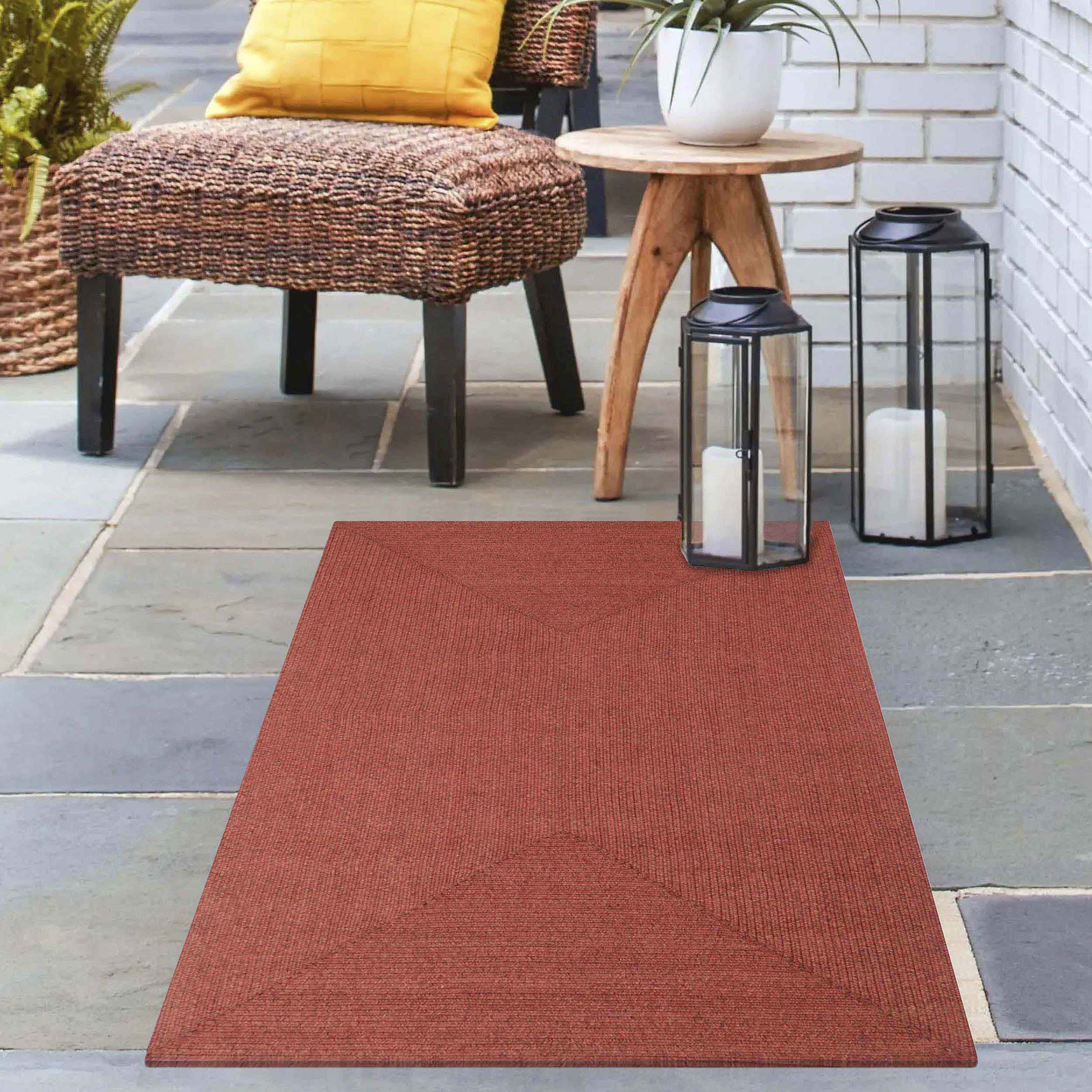Bohemian Rectangle Braided Area Rug - Non-Slip Indoor Outdoor Rug for Living Room, Bedroom, Patio - Soft Woven Jute Natural Fiber Floor Mat for Home Decor