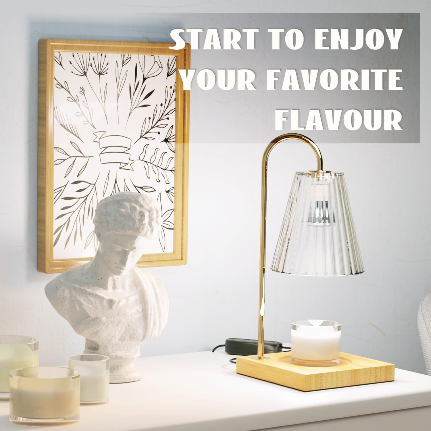 Dimmable Candle Warmer Lamp with Timer - 2 Bulbs & Bamboo Base for Jar Candles - Home Decor Gift for Women, Mothers Day, Birthday - Perfect for Living Room, Bedroom, Spa Relaxation