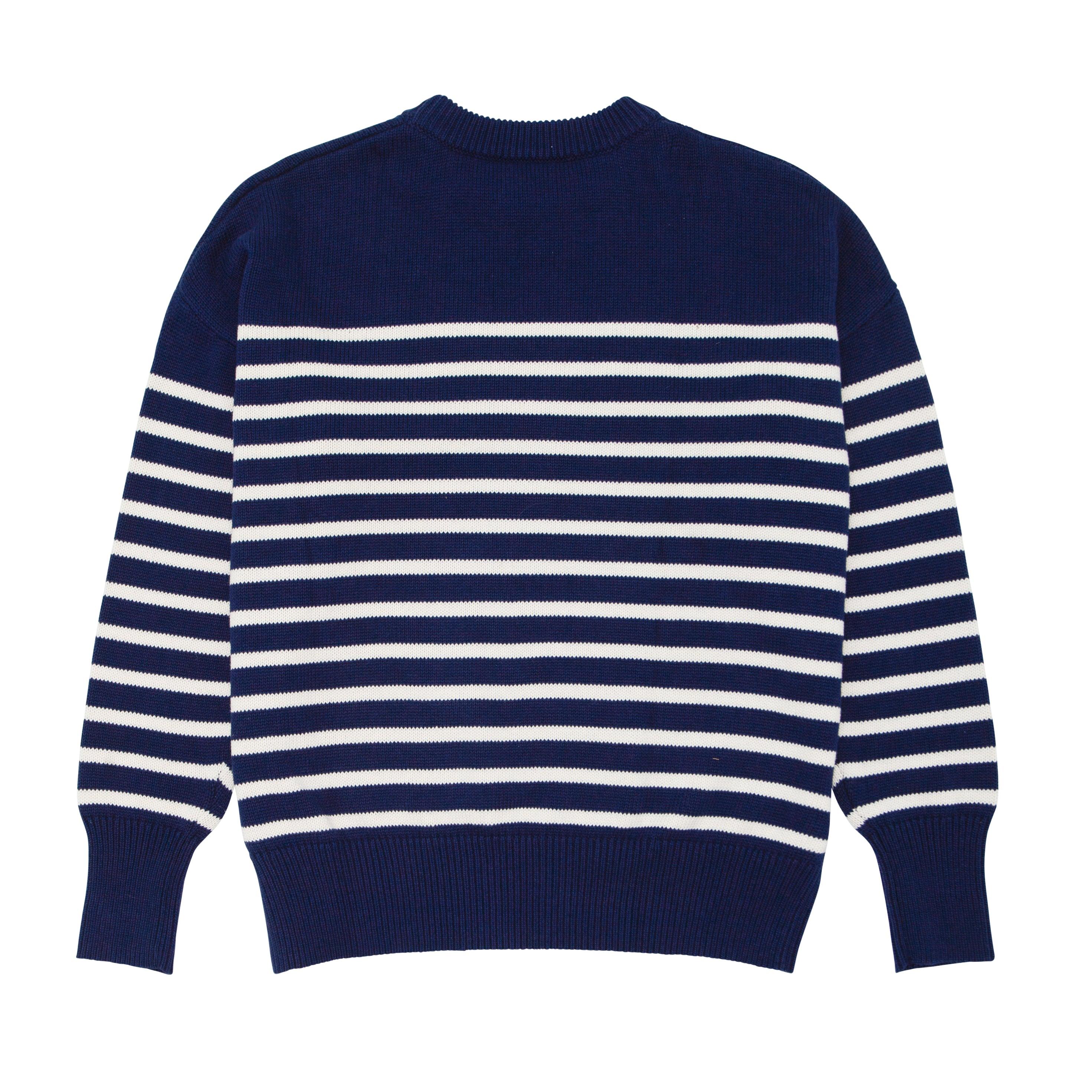 Women's Navy and Cream Striped Knit Sweater - Cozy Casual Pullover for Fall & Winter | Perfect for Office, Outings & Layering