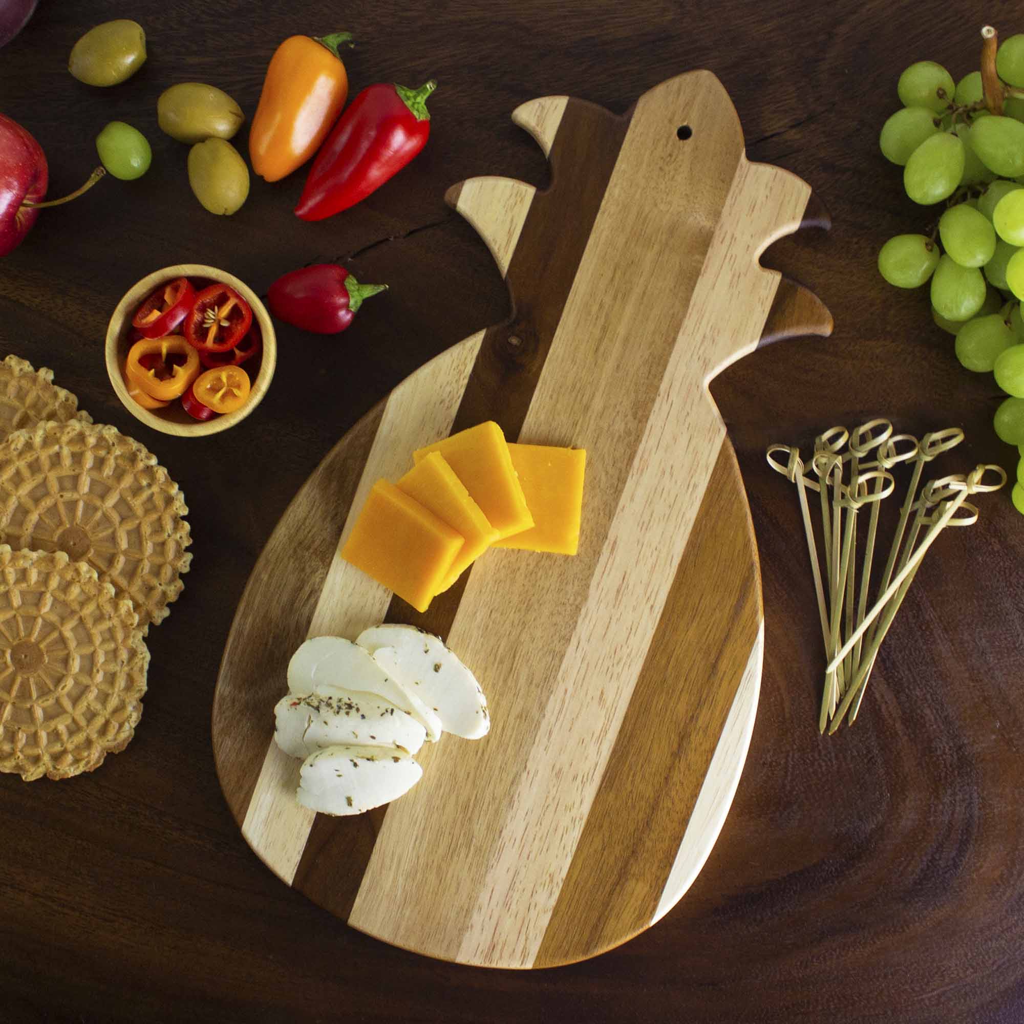 Rock & Branch® Shiplap Series Pineapple Shaped Wooden Cutting Board - Perfect for Kitchen Prep, Charcuterie Boards & Tropical Party Serving