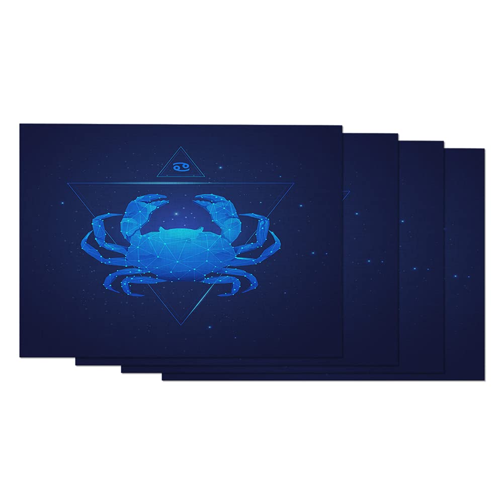 AOYEGO Zodiac Horoscope Placemats Set of 4 - Cancer Sign with Galaxy Stars Design, 12x18 Inch Cotton Linen Table Mats for Dining, Kitchen, or Home Decor - Perfect for Astrology Lovers and Gift Giving