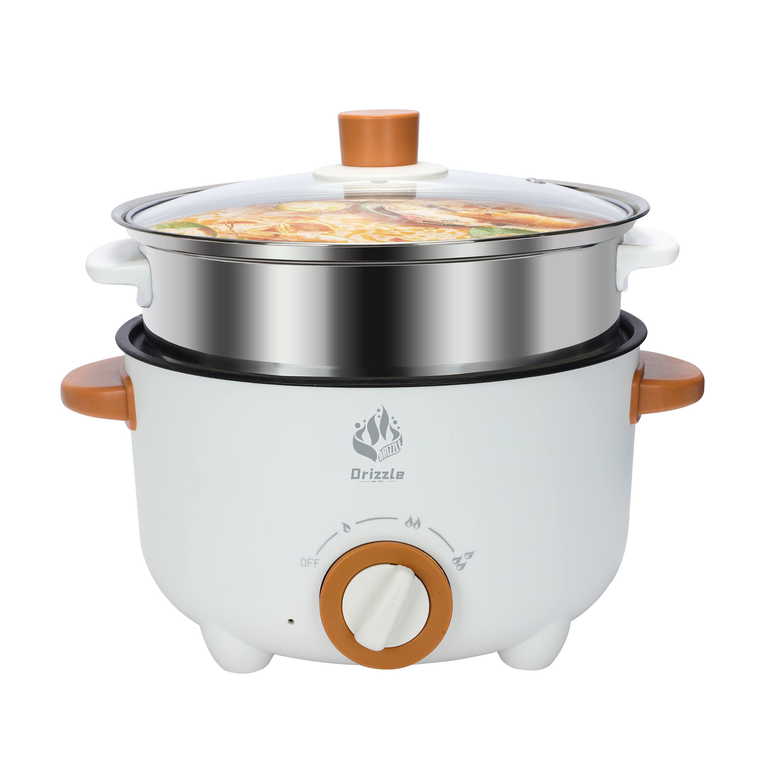 3L Multifunctional Hot Pot Cooker - Non-Stick Electric Skillet with Steamer, 110V for Shabu Shabu, Ramen, Steak & Stir Fry - Perfect for Home, Office, Dorm & Party Cooking - White