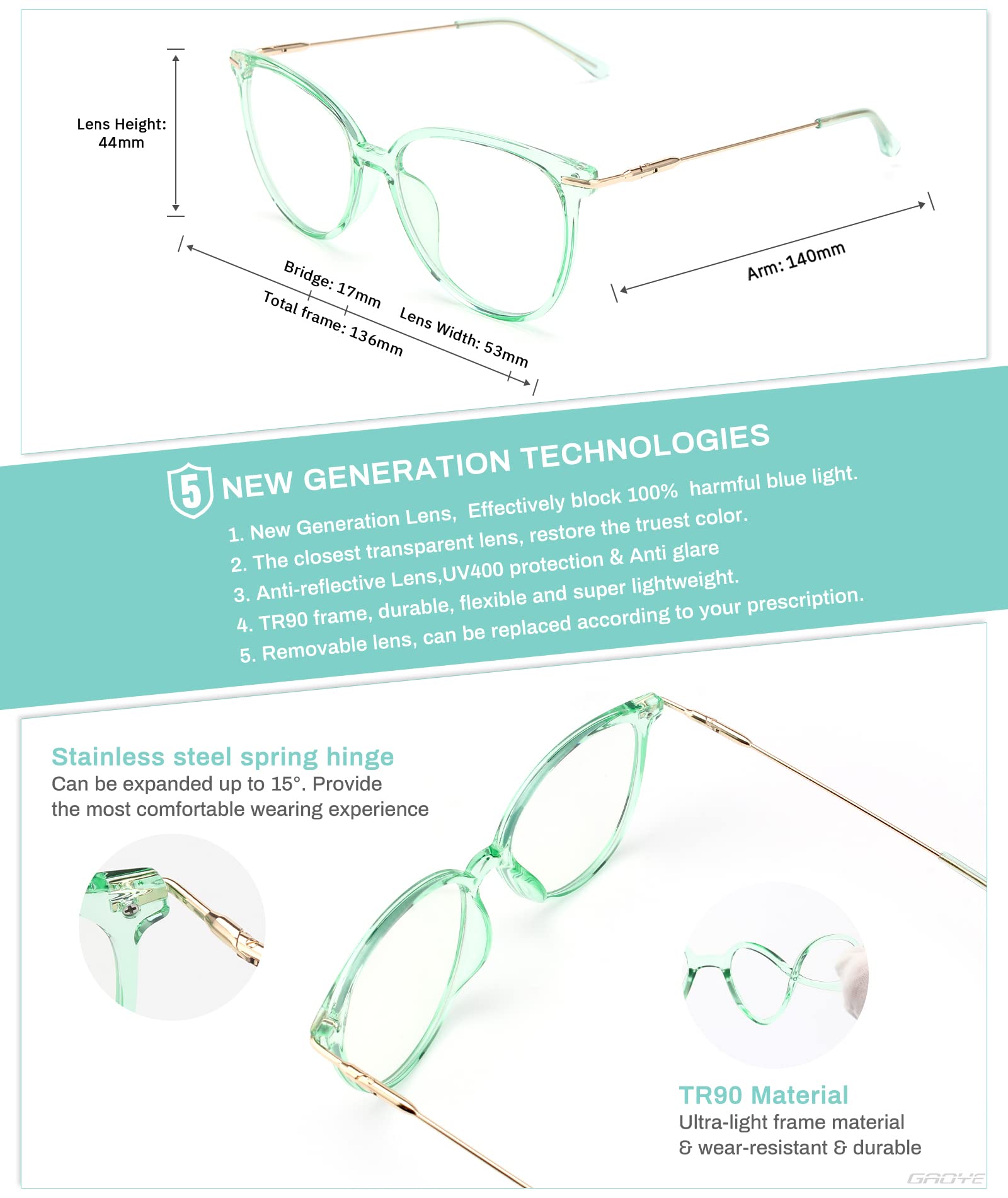 Blue Light Blocking Glasses for Women & Men - Stylish Round Cat Eye Frame with UV Protection - Anti Eyestrain Computer & Gaming Glasses for Office, Gaming & Night Use