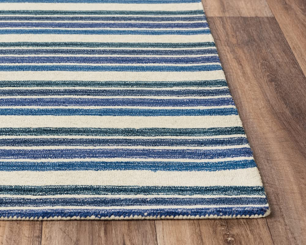 Gatney Rugs Bloque Area Rug TET106 - Blue & Ivory Striped Rectangle Rug 8'9