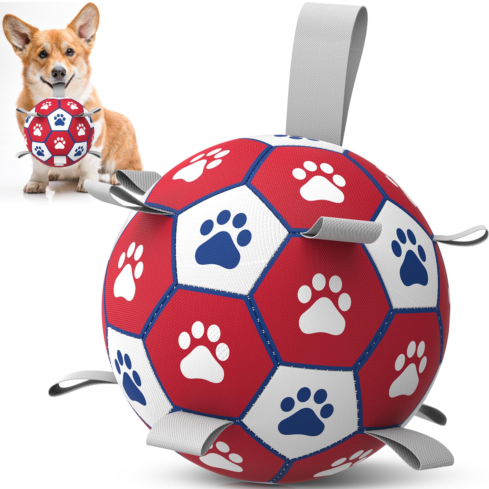 Durable 6-Inch Dog Soccer Ball with 9 Nylon Straps - Interactive Tug of War Toy for Small & Medium Dogs - Indoor/Outdoor Play - Perfect Birthday Gift for Pets | Great for Fetch, Training & Playtime in Backyard or Park