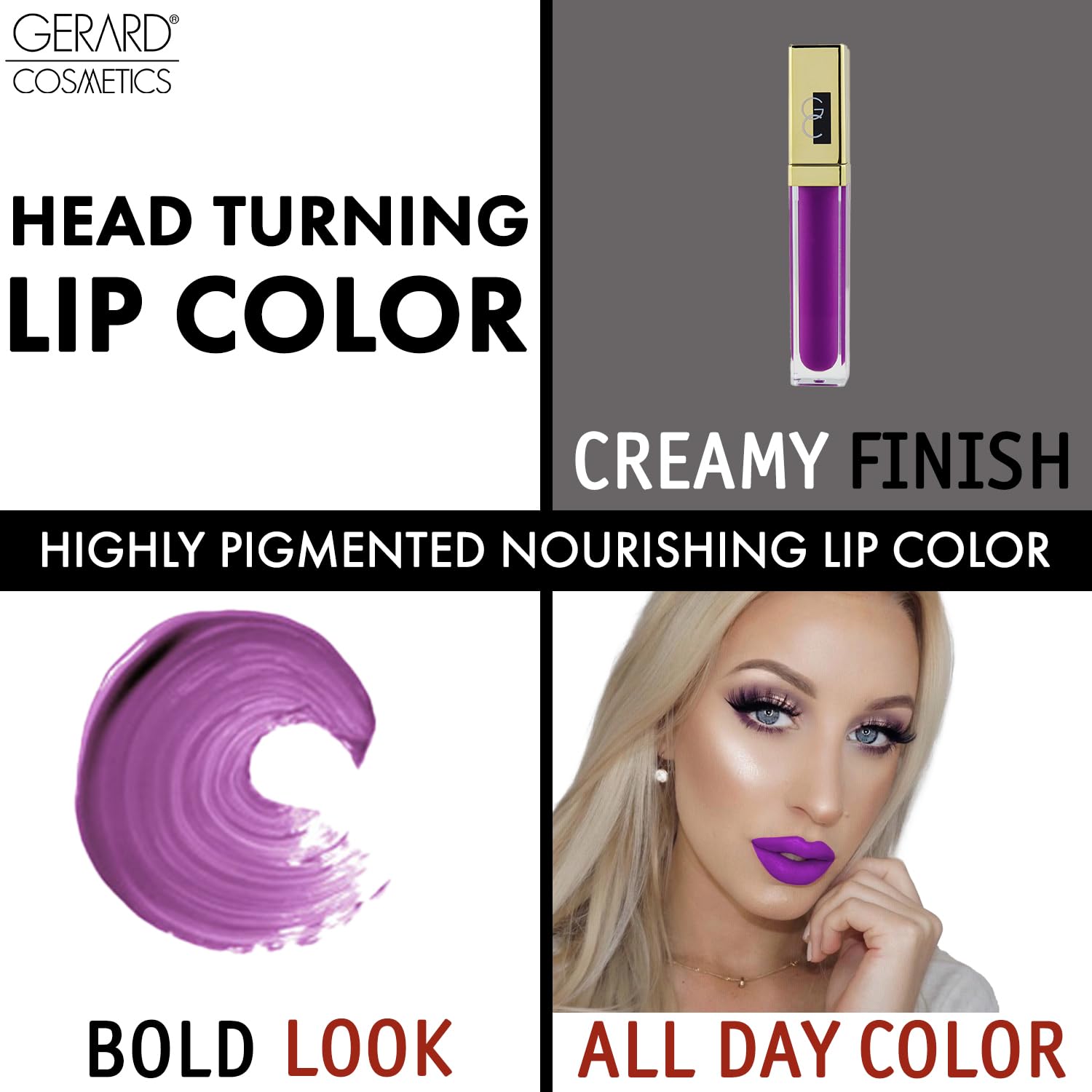Gerard Cosmetics Wild Orchid Lip Gloss - Super Pigmented Purple Lipstick with LED Light & Mirror, Hydrating Shiny Liquid Lip Color | Cruelty-Free, Made in USA | Perfect for Night Out, Parties & Special Occasions