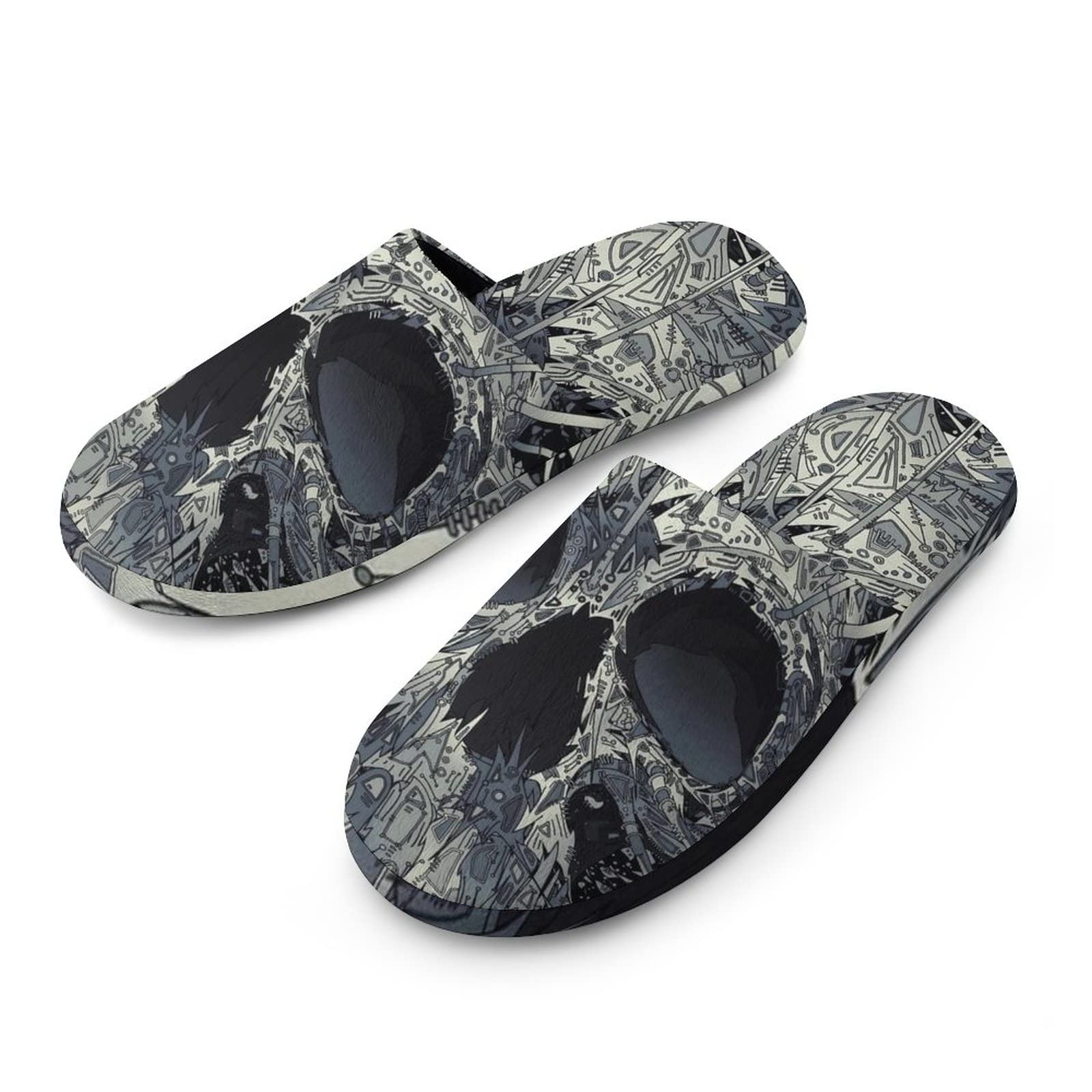 Punisher Skull Men's Cotton Slippers with Memory Foam - Non-Slip Indoor House Shoes for Comfortable Home & Lounge Wear