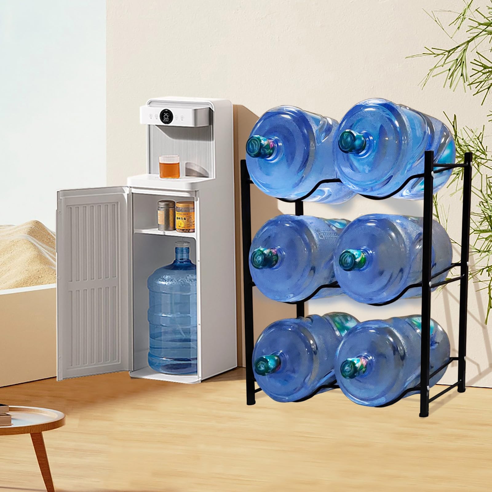 5 Gallon Water Bottle Holder - Heavy Duty 3-Tier Storage Rack for Water Cooler Jugs | Holds 6 Bottles | Black | Perfect for Office, Home & Commercial Water Dispensers