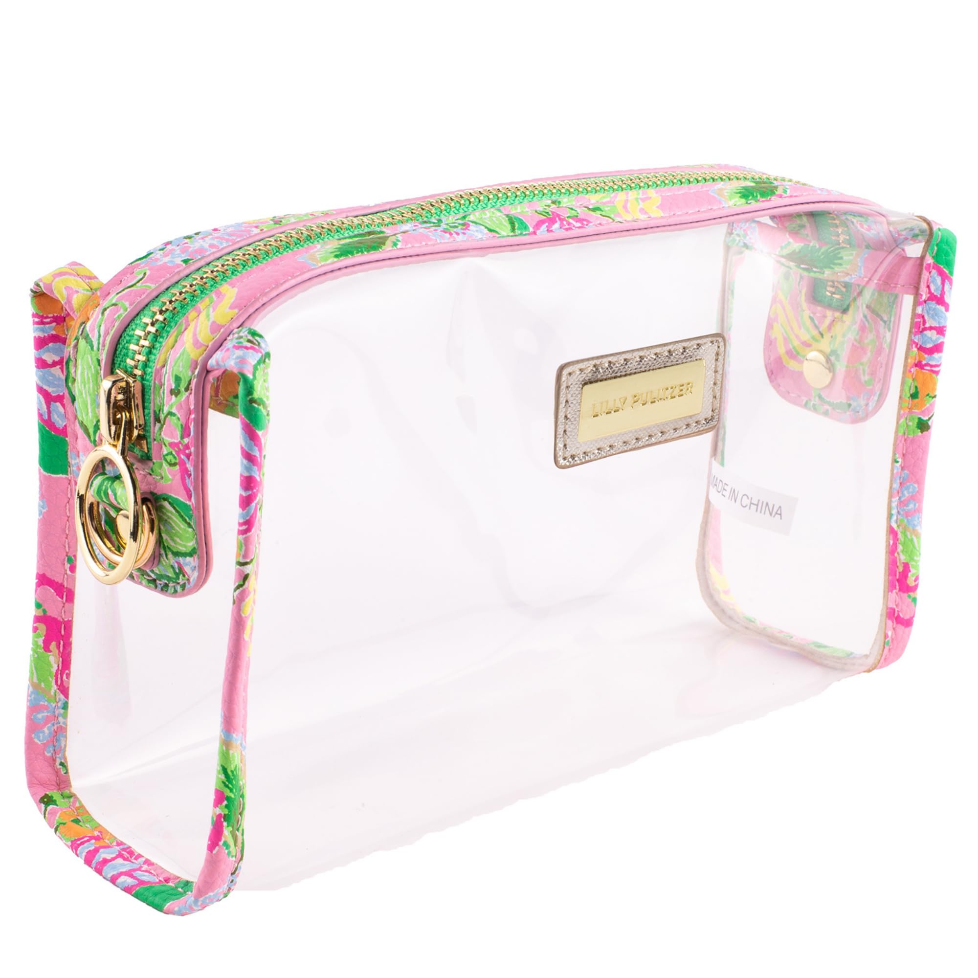 Lilly Pulitzer Clear Zipper Pouch - Stylish Waterproof Makeup Bag for Women | Perfect Travel Toiletry Organizer, Cosmetic Case & Pencil Pouch for School, Office & Vacation Essentials (Via Amore Spritzer Design)