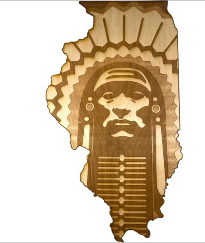 Chief Illiniwek Engraved Wooden Wall Sign - University of Illinois Fighting Illini Decor for Man Cave, Dorm Room & Game Day - Rustic Wood Wall Art for Sports Fans & Alumni