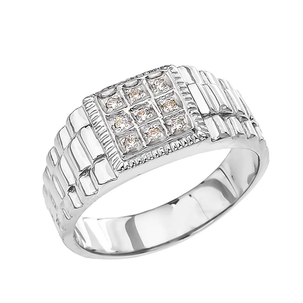 Men's Fine Sterling Silver Diamond Square Watch Band - Elegant & Durable for Formal & Casual Wear | Perfect for Gifts, Weddings & Everyday Style