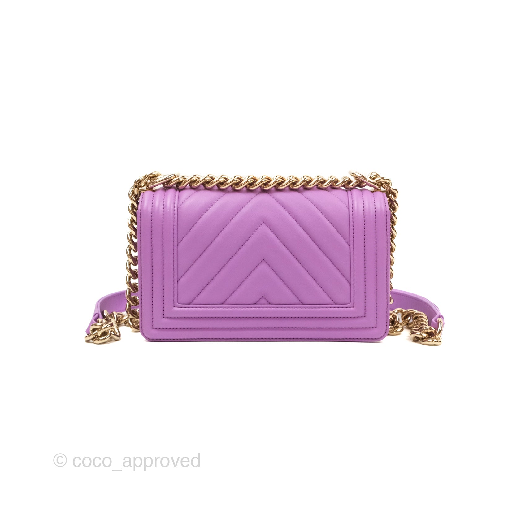 Chanel Chevron Small Boy Bag in Purple Calfskin with Gold Hardware - Luxury Crossbody Purse for Women, Perfect for Evening Events & Date Nights