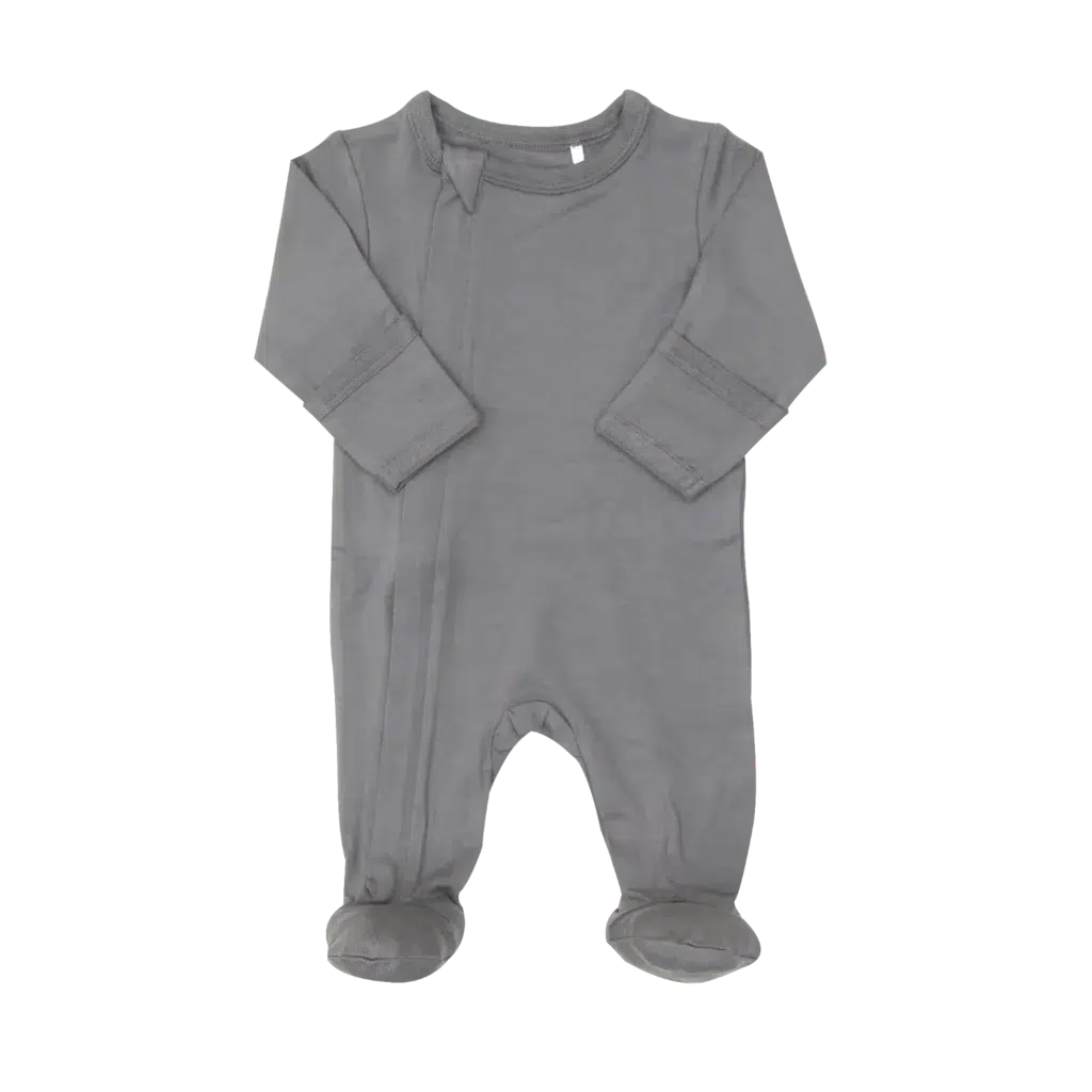 Coccoli Modal 2-Way Zipper Footie Pajamas for Baby Girls & Boys - Soft Stretchy Sleepwear with Two-Way Zipper - Granite Gray (Perfect for Nursery, Bedtime & Lounging)