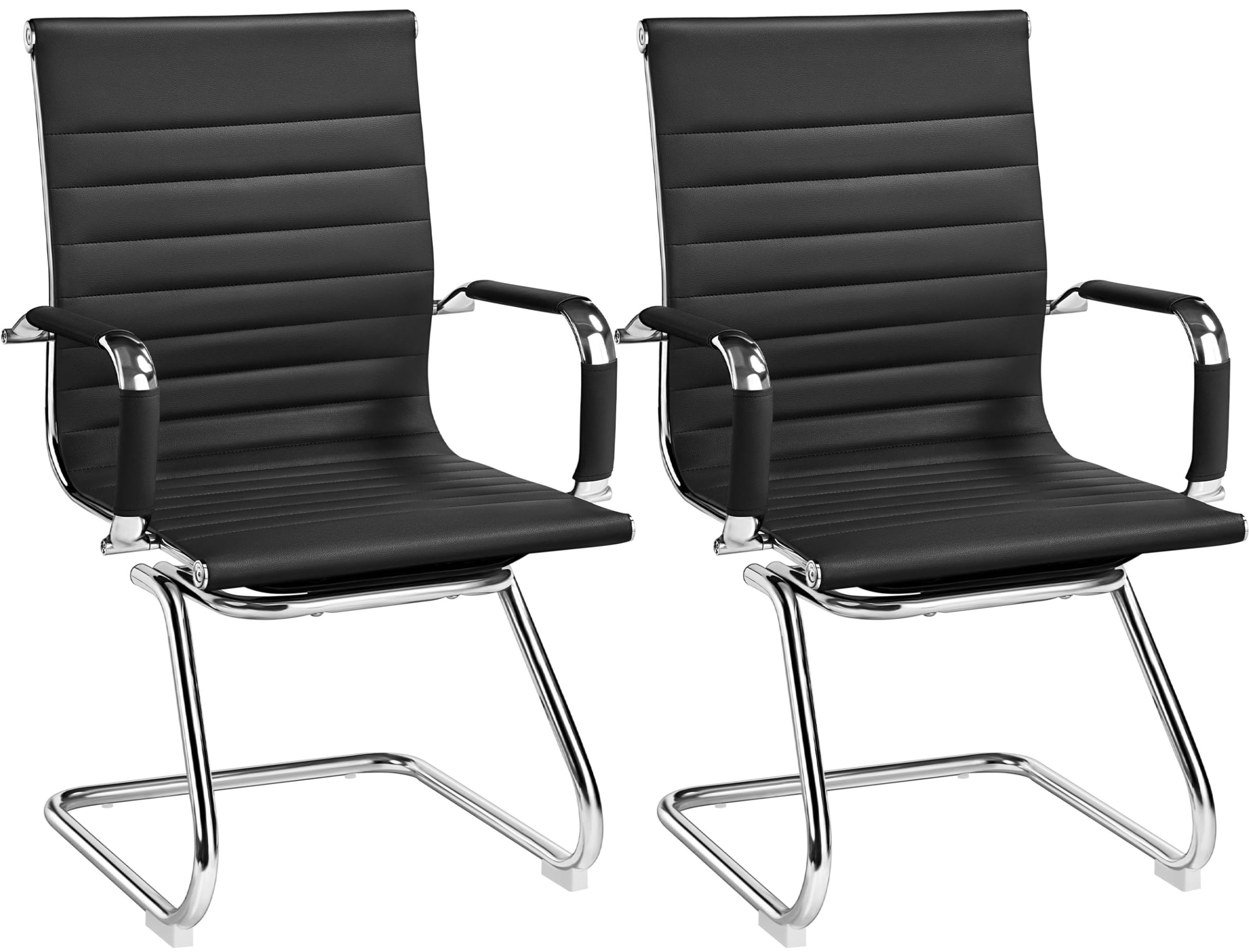 Yaheetech 2-Pack Black Faux Leather Mid Back Office Reception Chairs - Ergonomic Guest Chairs for Conference Rooms, Waiting Areas & Lobby Seating - Wheelless Design for Stability