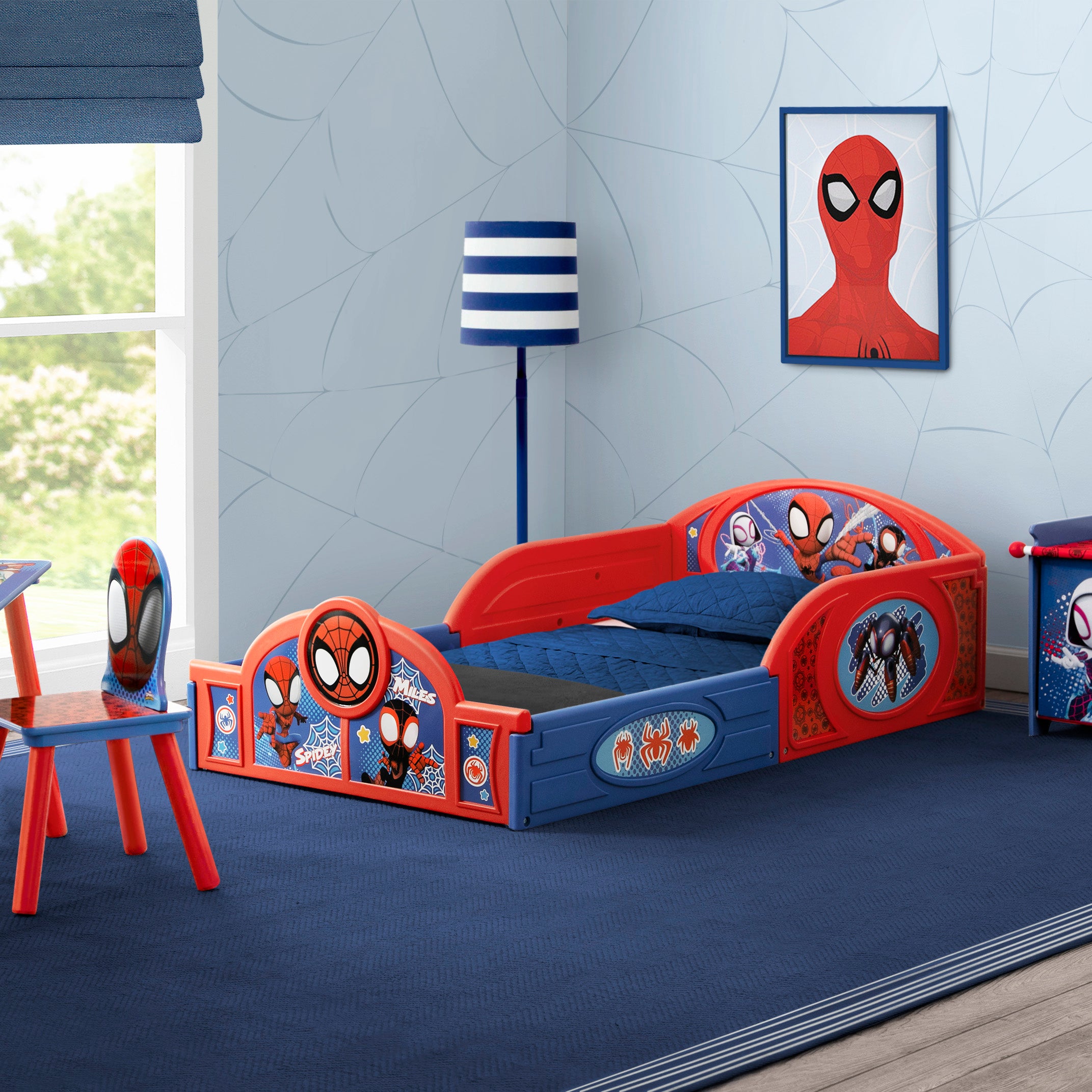 Marvel Spidey and His Amazing Friends 4-Piece Toddler Bedroom Set - Includes Toddler Bed, Table, Chair & Toy Box for Kids Room Decor | Perfect for Playtime, Naptime and Superhero-Themed Nursery